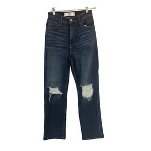 Hollister‎ Curvy Ultra High Rise Dad Jean Dark Wash Distressed Size 26 X 33